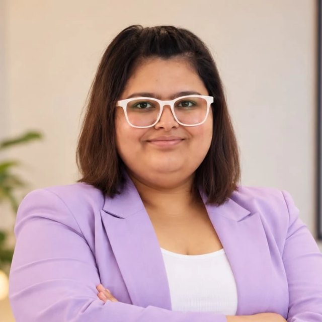 Anchita Arora, founder of TARGETWARD, smiling with arms crossed in a lilac blazer