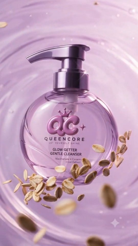 QueenCore concept ad: a frame from a video animation ad for a skincare product